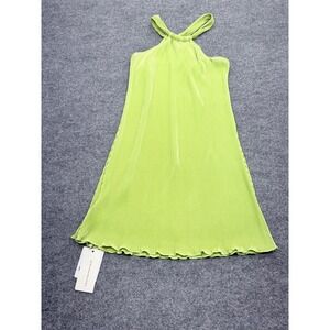 Commense Lime Green Plisse Pleated Halter Mini Dress Chartreuse Sz S NWT